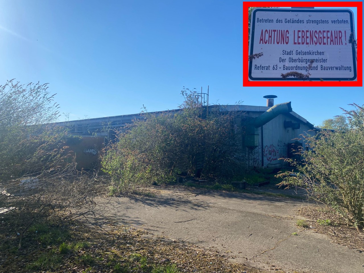 Gelsenkirchen: Ein Jugendlicher missachtete offenbar dieses Schild an einem „Lost Place“ in Bulmke-Hüllen.