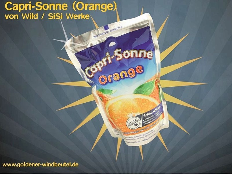 Auf dem wenig rühmlichen 1. Platz: Capri-Sonne. Hersteller Wild verbreitet Unterrichtsmaterial mit Markenlogo, sponsert Sportevents und hat sogar ein eigenes Schwimmabzeichen erfunden. Foodwatch ritisiert, dass Capri-Sonne dabei alles andere als ein sportlich-gesundes Getränk für Kinder ist: Ein Folienbeutel der Sorte Orange zum Beispiel enthält sechseinhalb Stück Würfelzucker und damit mehr als Fanta Orange. Ergebnis des Votings: 42,6 Prozent.