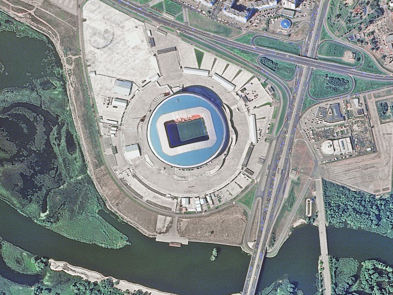 Die Kasan-Arena im Nordosten der russischen Stadt Kasan. Das Stadion wurde im November 2017 fertiggestellt. Die Kosten sollen sich auf 330 Millionen Euro belaufen haben. 