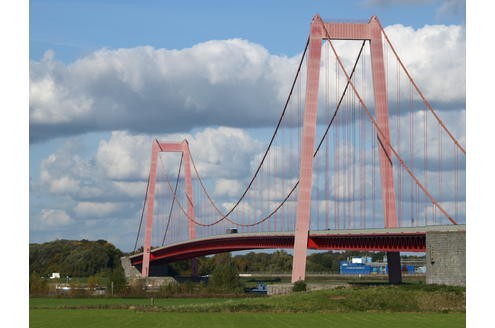 Das herrliche Herbstwetter zeigte den Niederrhein von seiner schönsten Seite Gegenüber von Emmerich am Rhein in den Rheinwiesen Rheinbrücke Emmerich - Kleve 9.10.2008 Foto Dirk Schuster