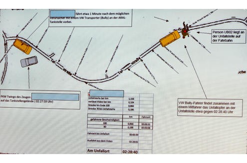 Skizze der Polizei zum möglichen Unfallhergang in der Nacht auf den 7. Mai.