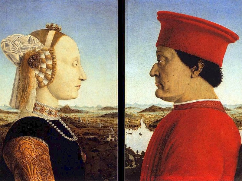 Das „Diptychon des Federico da Montefeltro mit seiner Gattin Battista Sforza zählt zu den berühmtesten Porträts der abendländischen Kunstgeschichte. Piero della Francesca schuf das Doppelbildnis des Herzogpaares von Urbino in den 1470er-Jahren. 