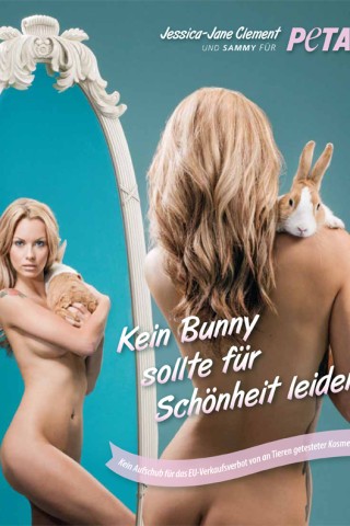 Gemeinsam mit einem herzerweichenden Hasen stellt das durch die erfolgreiche TV-Serie „The Real Hustler“ bekanntgewordene Model klar: „Kein Bunny sollte für Schönheit leiden.“ Und dass dies nicht bloß ein Lippenbekenntnis ist, das bezeugt ihr Luxuskörper…