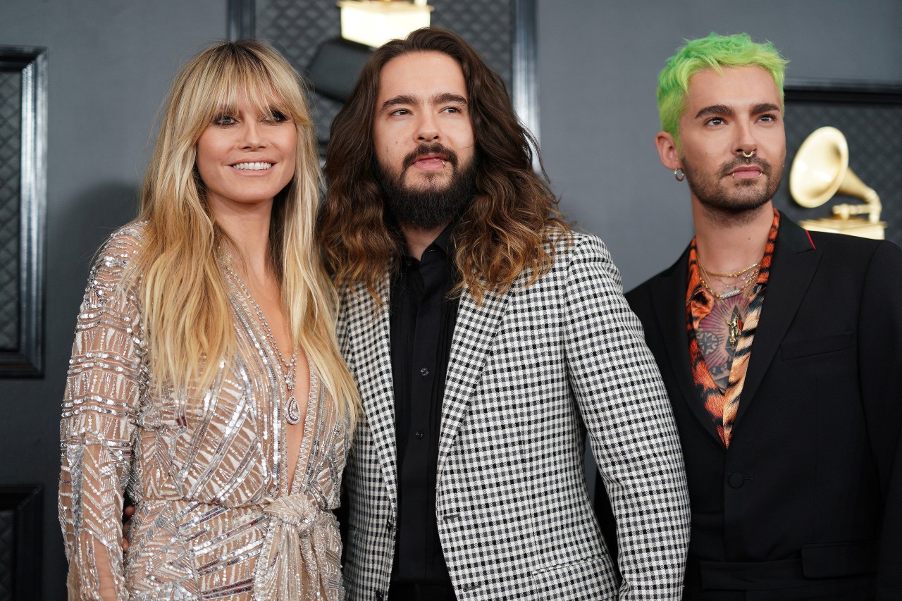 Bill Kaulitz (r.) mit Bruder Tom und dessen Frau Heidi Klum.