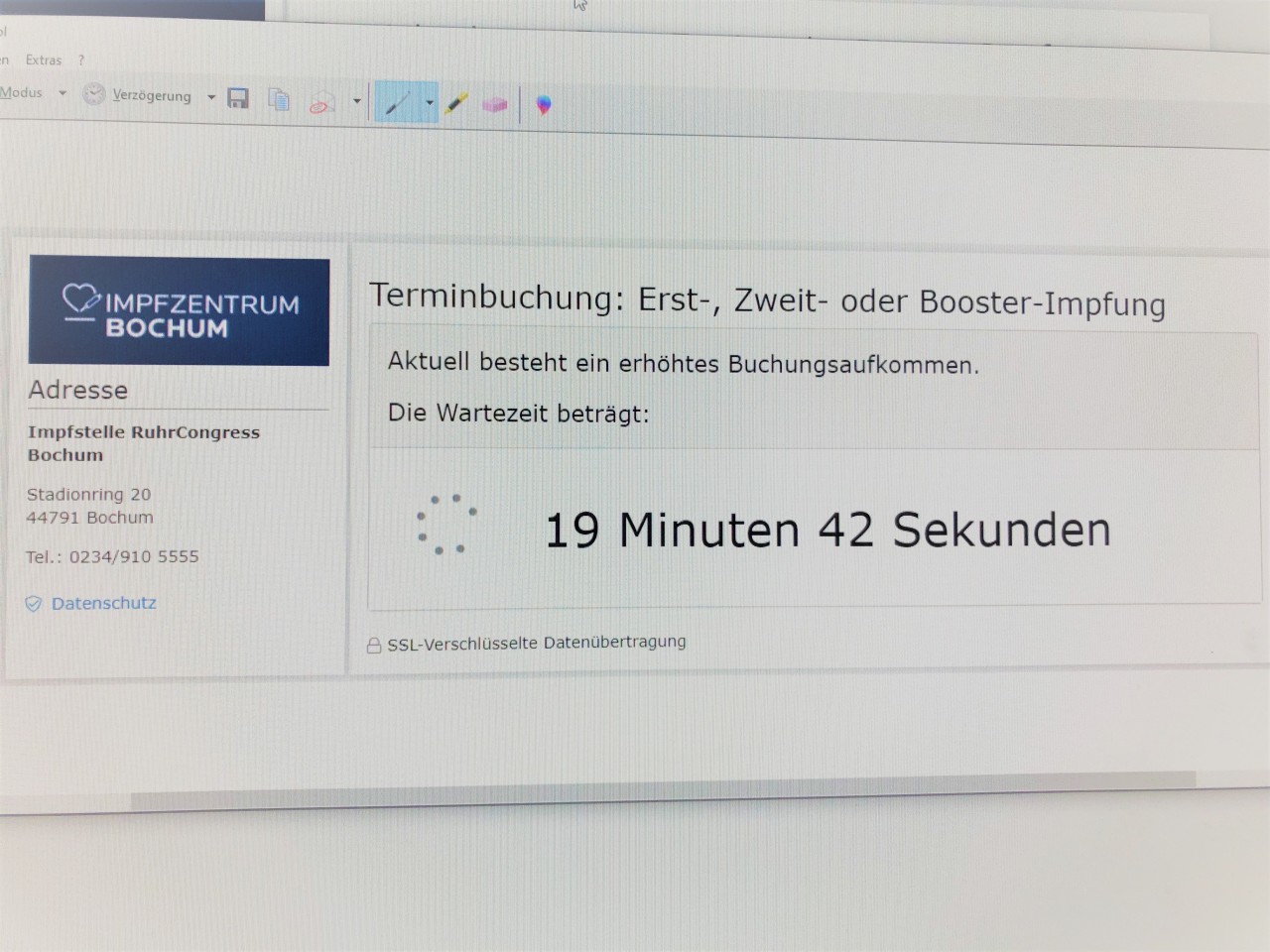 Fast 20 Minuten musste man warten, bis man überhaupt zur Terminbuchung gekommen ist. Und dann war auch schnell Schluss.