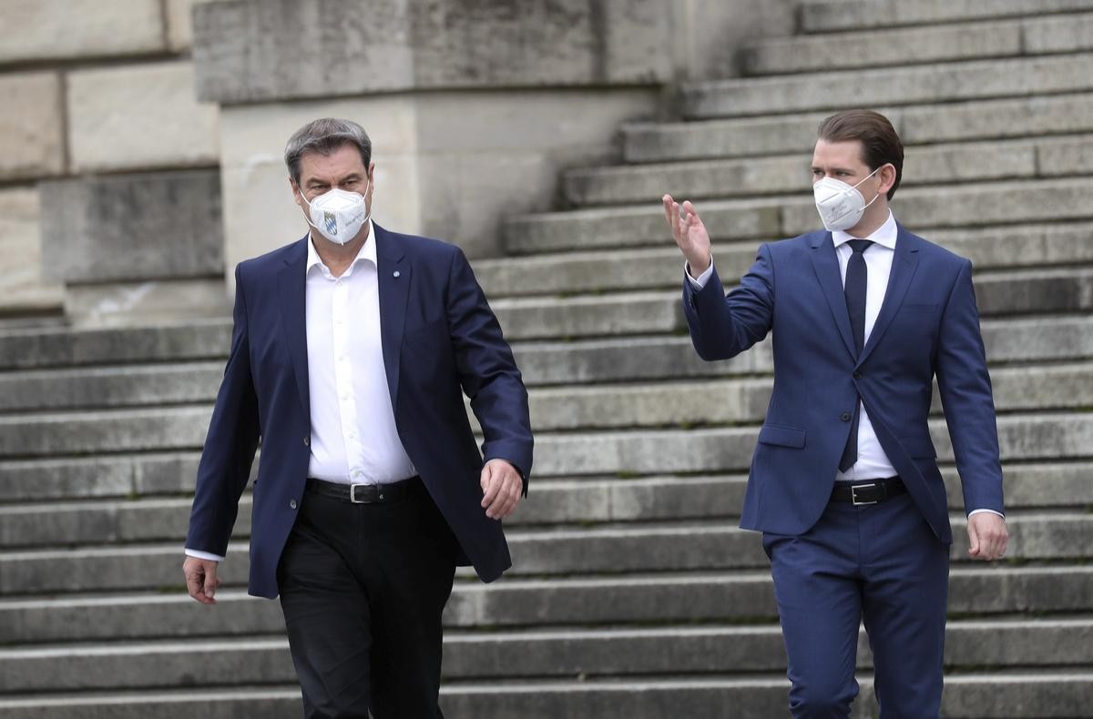 Österreichs Kanzler Sebastian Kurz beim Treffen mit dem Bayerischen Ministerpräsident Markus Söder in München.