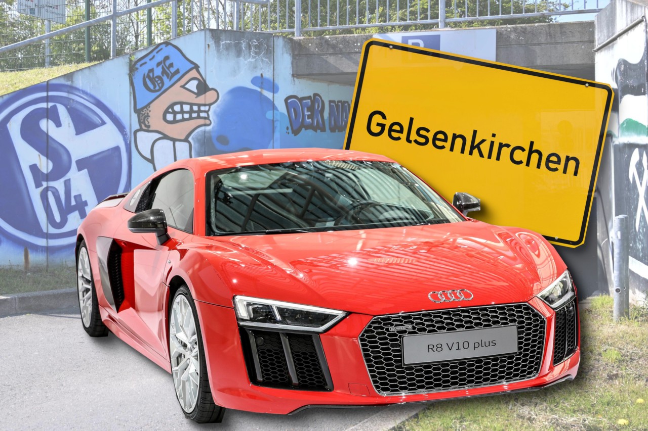 Heftiger Unfall mit einem Luxusauto in Gelsenkirchen. Auf dem Symbolfoto sieht man einen Audi R8. Ein solches Modell wurde nun völlig geschrottet. 