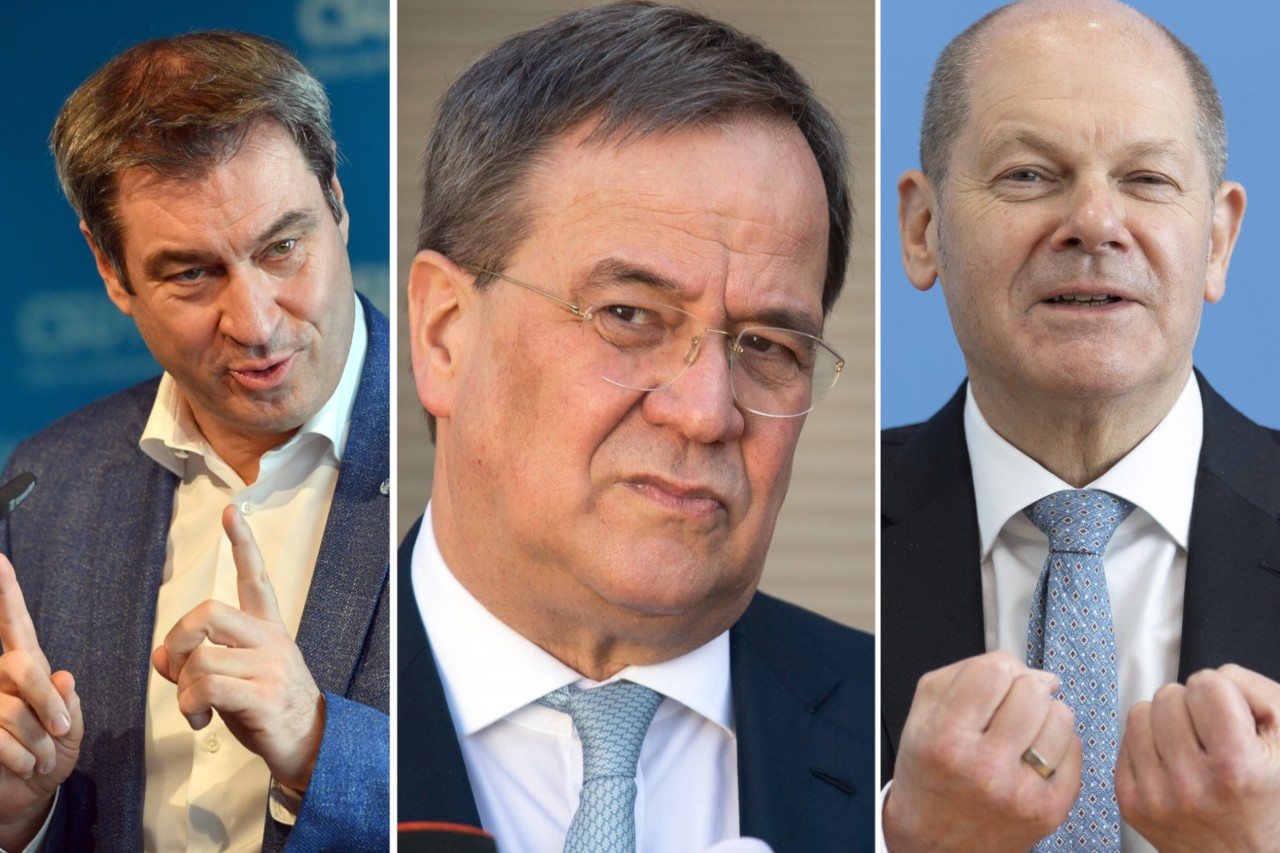 Wollen sich als Corona-Krisenmanager profilieren: Markus Söder, Armin Laschet und Olaf Scholz.