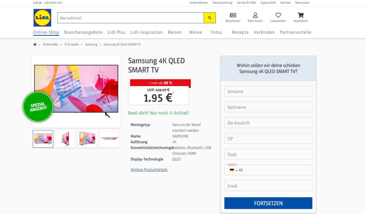 Lidl: So sieht die Seite aus, auf der Nutzer zum Schluss landen! Sie sollten das Formular nicht ausfüllen! 