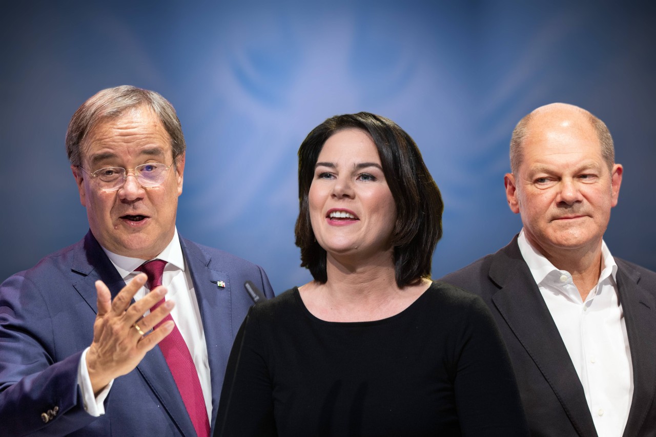 Armin Laschet, annalena Baerbock und Olaf Scholz stellen sich in der ARD-Wahlarena den Fragen der Bevölkerung.