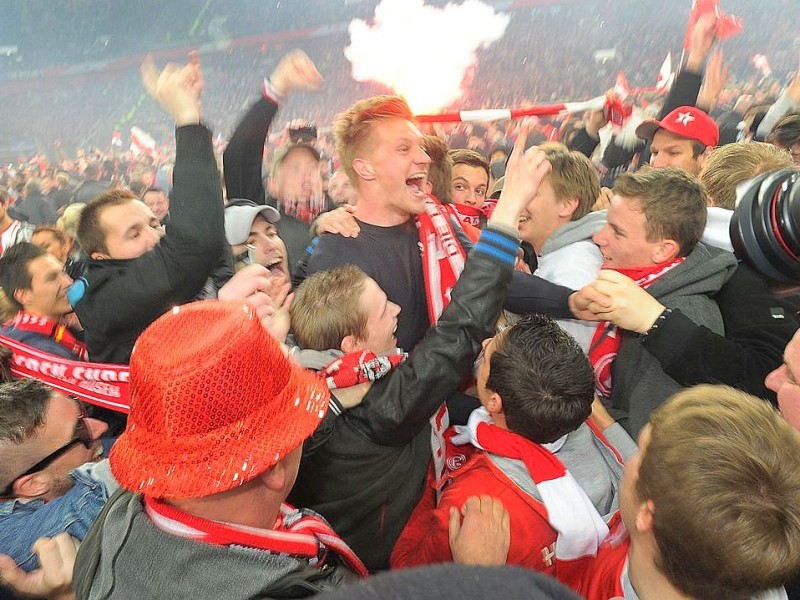 Fortuna Düsseldorf jubelt über den Aufstieg im Relegationsspiel gegen Hertha BSC.