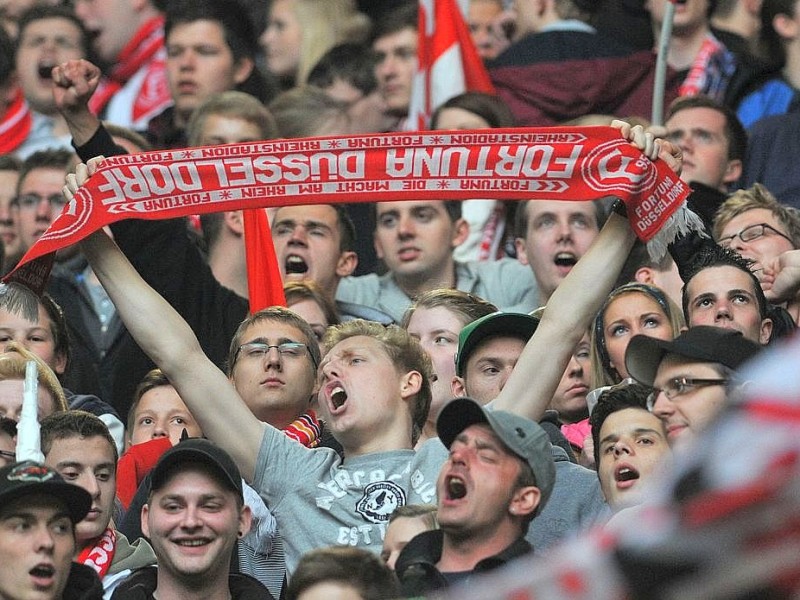 Fortuna Düsseldorf jubelt über den Aufstieg im Relegationsspiel gegen Hertha BSC.