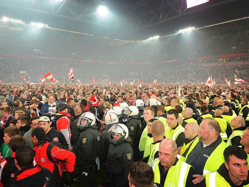 Fortuna Düsseldorf jubelt über den Aufstieg im Relegationsspiel gegen Hertha BSC.