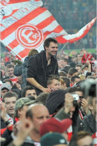 Fortuna Düsseldorf jubelt über den Aufstieg im Relegationsspiel gegen Hertha BSC.