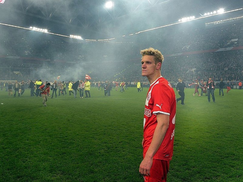 Fortuna Düsseldorf jubelt über den Aufstieg im Relegationsspiel gegen Hertha BSC.