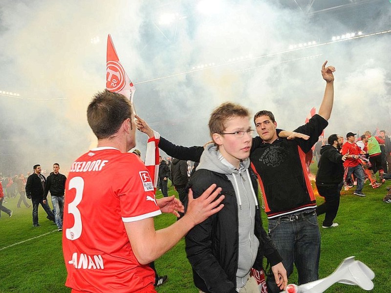 Fortuna Düsseldorf jubelt über den Aufstieg im Relegationsspiel gegen Hertha BSC.