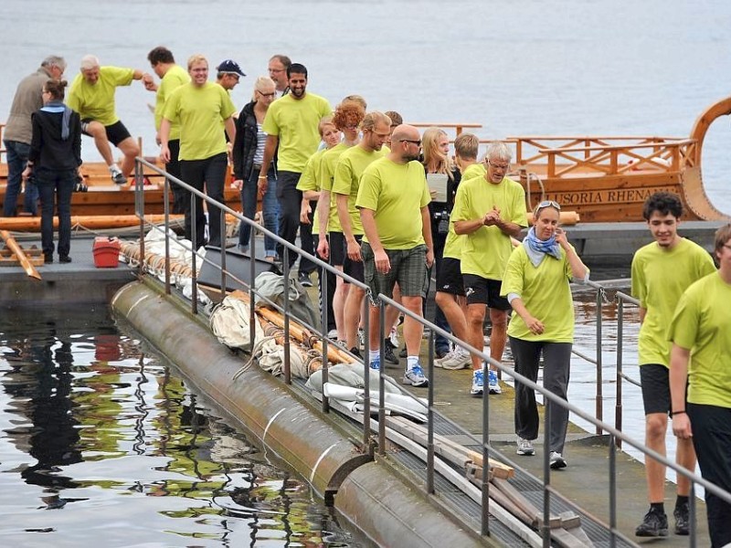 Halterner Stausee am Donnerstag, 06.09.2012. Zwei roemische Flusskriegsschiffe treten gegeneinander in einer Wettfahrt an. Ruderer aus der Region und Studenten der Wilhelm-Universität Münster rudern unter Hochleistungsbedingungen für die Wissenschaft, Sportmediziner nehmen die Werrte auf.Foto: Joachim Kleine-Büning/WAZ FotoPool