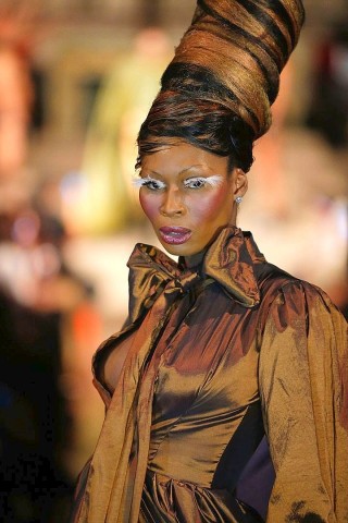 NEW YORK, NY - FEBRUARY 12:  A model walks the runway at the Adrian Alicea fall 2013 fashion show during Mercedes-Benz Fashion Week at Landmark on the Park on February 12, 2013 in New York City.  (Photo by Jemal Countess/Getty Images)