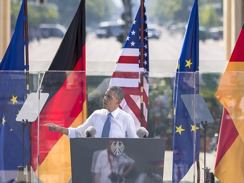 Am Brandenburger Tor hielt der Staatsmann eine Rede vor den Berlinern.