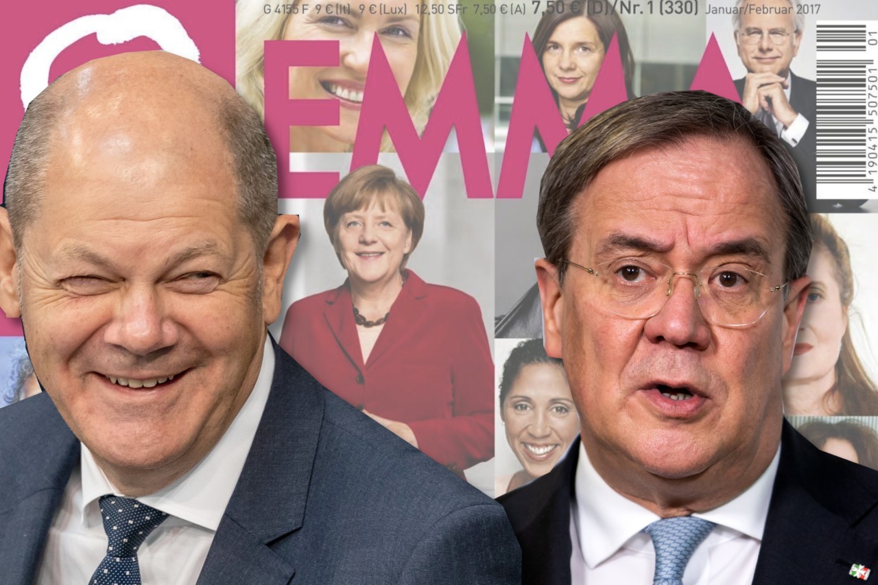 Olaf Scholz und Armin Laschet werben in der Frauenzeitschrift „Emma“.