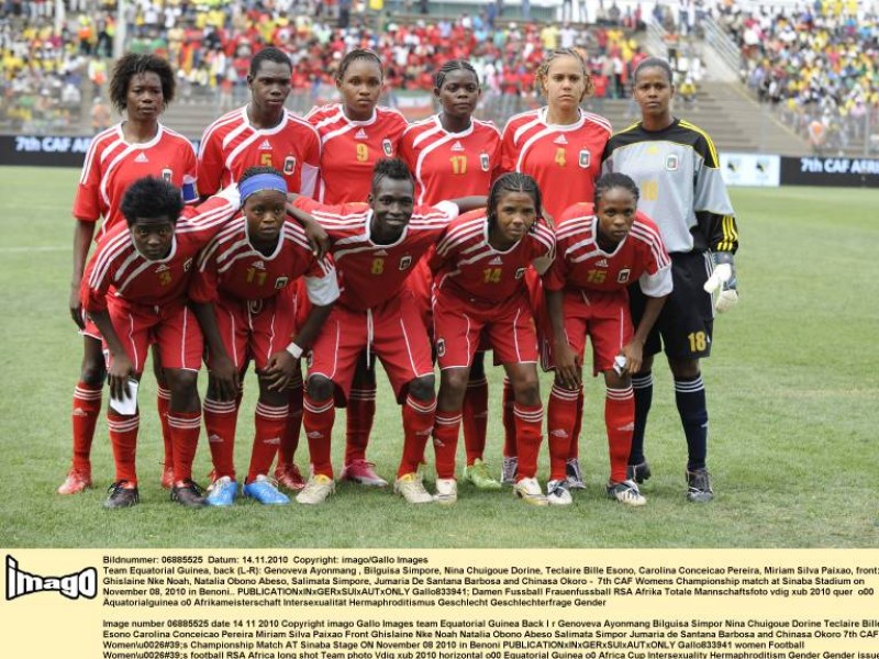 Team Äquatorial Guinea: Genoveva Ayonmang , Bilguisa Simpore, Nina Chuigoue Dorine, Teclaire Bille Esono, Carolina Conceicao Pereira, Miriam Silva Paixao, front: Ghislaine Nke Noah, Natalia Obono Abeso, Salimata Simpore, Jumaria De Santana Barbosa and Chinasa Okoro. Foto: imago