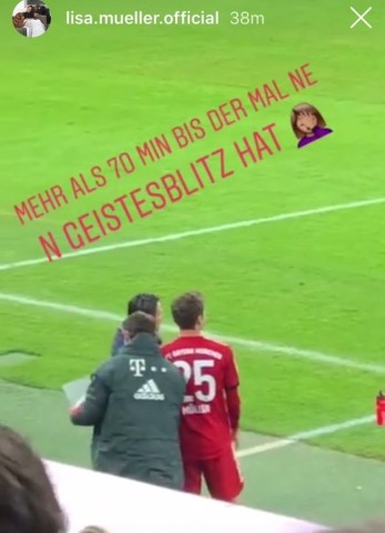 Lisa Müller postete diese Instagram-Story bei der Einwechselung ihres Mannes Thomas Müller.