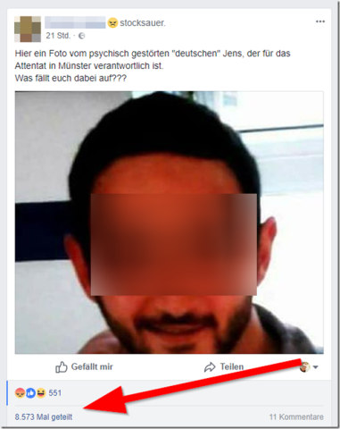 Dieses Bild soll Jens R. zeigen - über 8.500 Menschen haben es bereits auf Facebook geteilt.