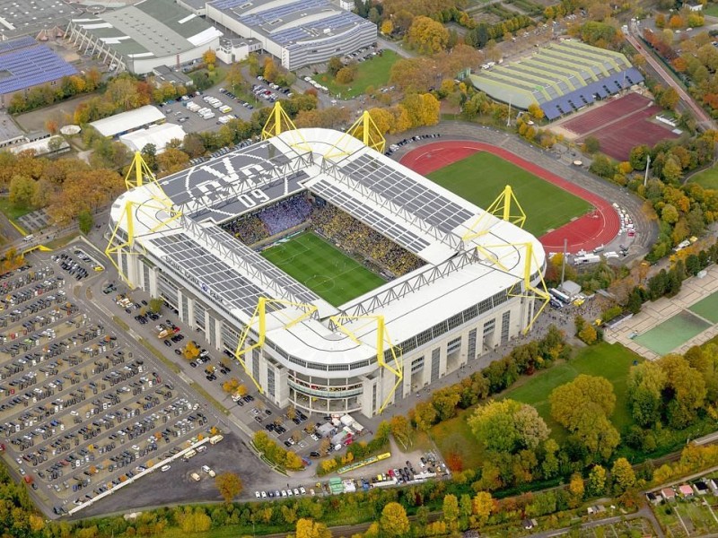 Luftbild, SignalIdunaPark, Westfalenstadion, Revierderby, 1:2, Fans, Bundesliga, Fussball,  Dortmund, Ruhrgebiet, Nordrhein-Westfalen, Deutschland, Europa