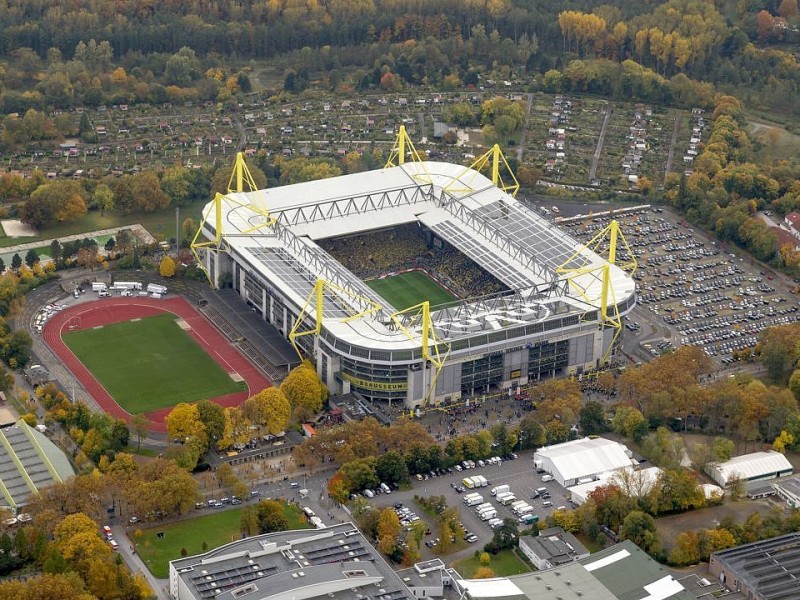 Luftbild, SignalIdunaPark, Westfalenstadion, Revierderby, 1:2, Fans, Bundesliga, Fussball,  Dortmund, Ruhrgebiet, Nordrhein-Westfalen, Deutschland, Europa