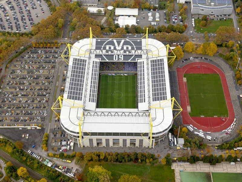 Luftbild, SignalIdunaPark, Westfalenstadion, Revierderby, 1:2, Fans, Bundesliga, Fussball,  Dortmund, Ruhrgebiet, Nordrhein-Westfalen, Deutschland, Europa