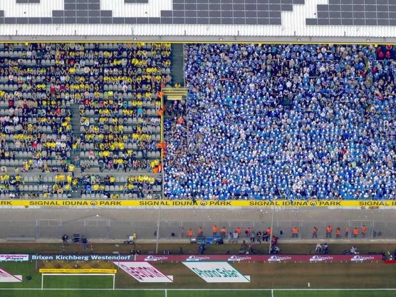 Luftbild, SignalIdunaPark, Westfalenstadion, Revierderby, 1:2, Fans, Bundesliga, Fussball,  Dortmund, Ruhrgebiet, Nordrhein-Westfalen, Deutschland, Europa