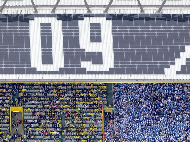 Luftbild, SignalIdunaPark, Westfalenstadion, Revierderby, 1:2, Fans, Bundesliga, Fussball,  Dortmund, Ruhrgebiet, Nordrhein-Westfalen, Deutschland, Europa