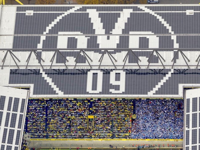 Luftbild, SignalIdunaPark, Westfalenstadion, Revierderby, 1:2, Fans, Bundesliga, Fussball,  Dortmund, Ruhrgebiet, Nordrhein-Westfalen, Deutschland, Europa