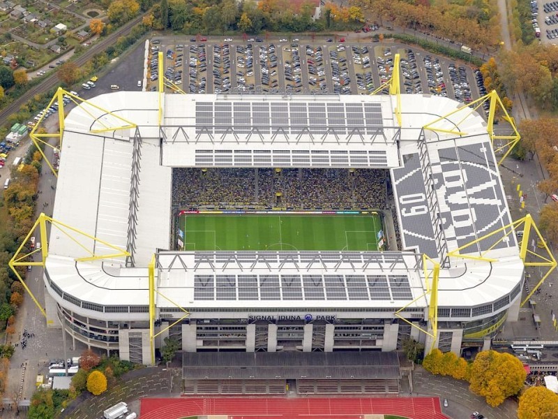 Luftbild, SignalIdunaPark, Westfalenstadion, Revierderby, 1:2, Fans, Bundesliga, Fussball,  Dortmund, Ruhrgebiet, Nordrhein-Westfalen, Deutschland, Europa