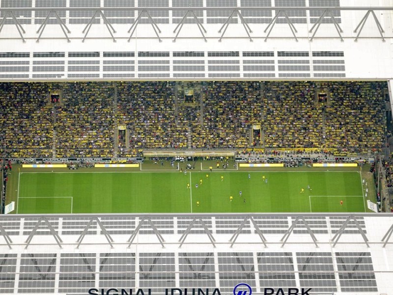 Luftbild, SignalIdunaPark, Westfalenstadion, Revierderby, 1:2, Fans, Bundesliga, Fussball,  Dortmund, Ruhrgebiet, Nordrhein-Westfalen, Deutschland, Europa