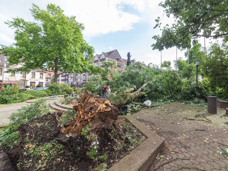 Essen Werden - Unwetter am Pfingstmontag - schwere Sturmschäden in Essen - Werden - Denkmal am Rathaus - Foto: Reiner Worm / WAZ FotoPool