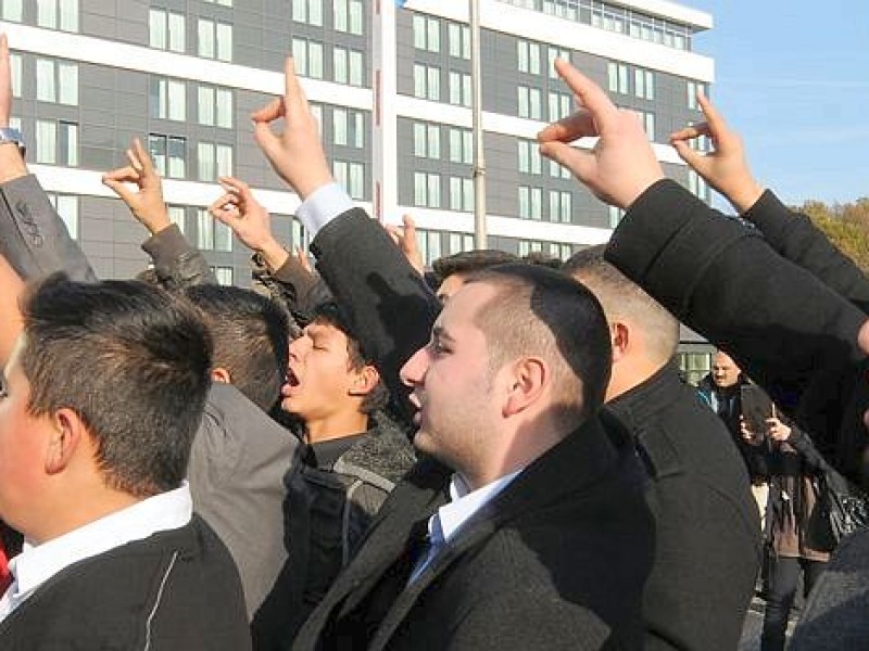 Tausende Mitglieder der vom Verfassungsschutz beobachteten „Föderation der Demokratischen Türkischen Idealistenvereine in Deutschland“, besser bekannt als „Graue Wölfe“, reisten in Essen an. Foto: Remo Bodo Tietz