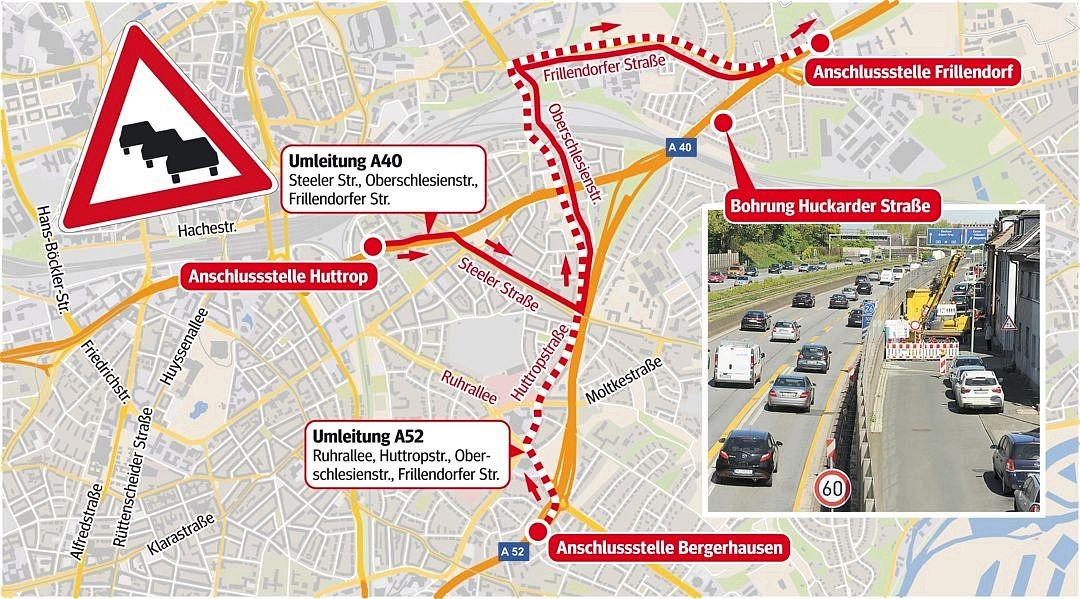 Die A40 bleibt gesperrt - so lässt sich die Baustelle umfahren.