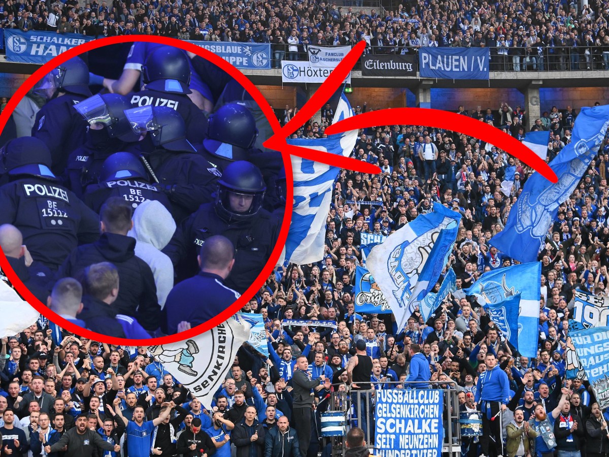 Polizisten im Block des FC Schalke 04.