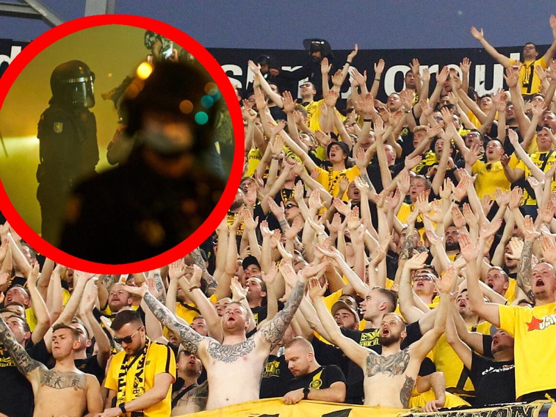 Fans von Borussia Dortmund unterstützen ihr Team in Sevilla.