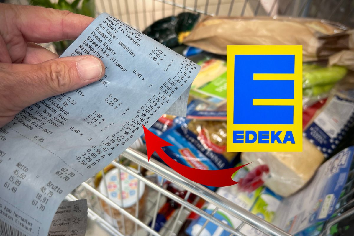 Edeka Kassenbon und Einkaufswagen