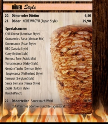 Speisekarte Döner Bochum