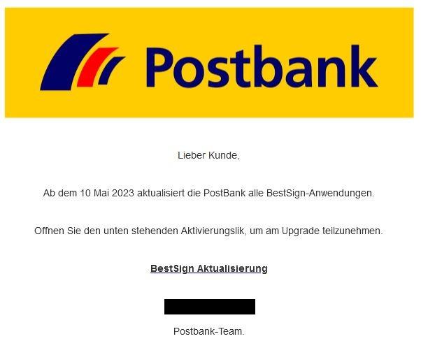 Phishing-Mail an Postbank-Kunden