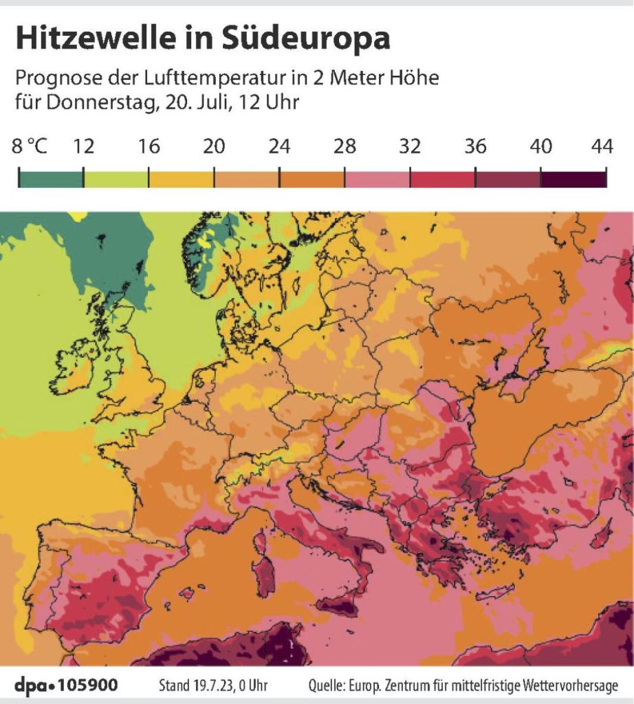 Hitzewelle im Juli: Klimawandel in Europa. 