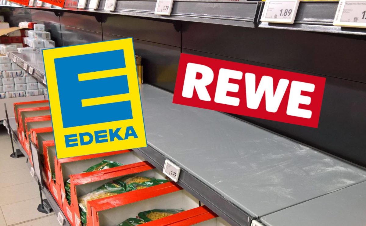 Edeka, Rewe Logo, leeres Regal
