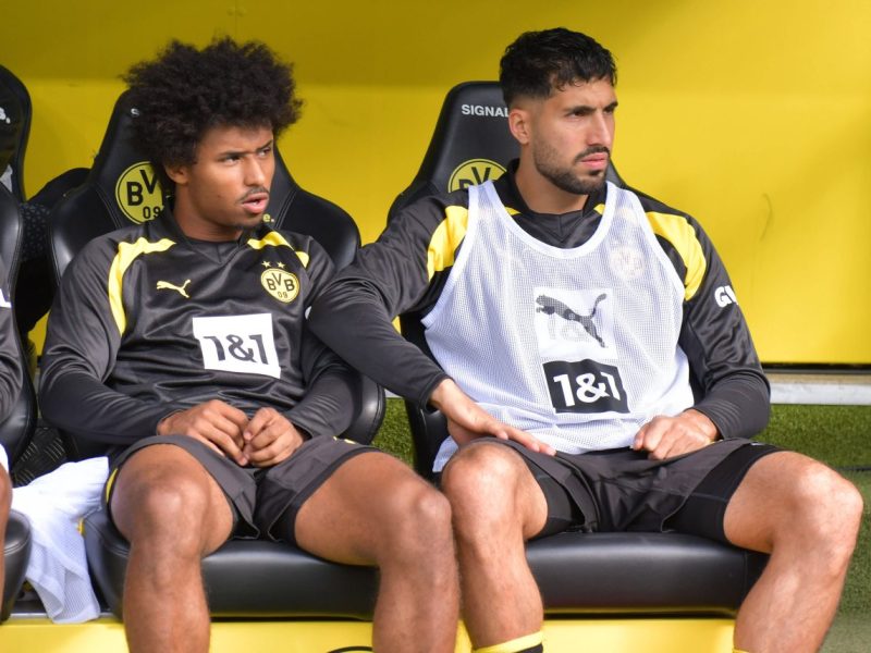 Borussia Dortmund: Karim Adeyemi und Emre Can auf der Bank.