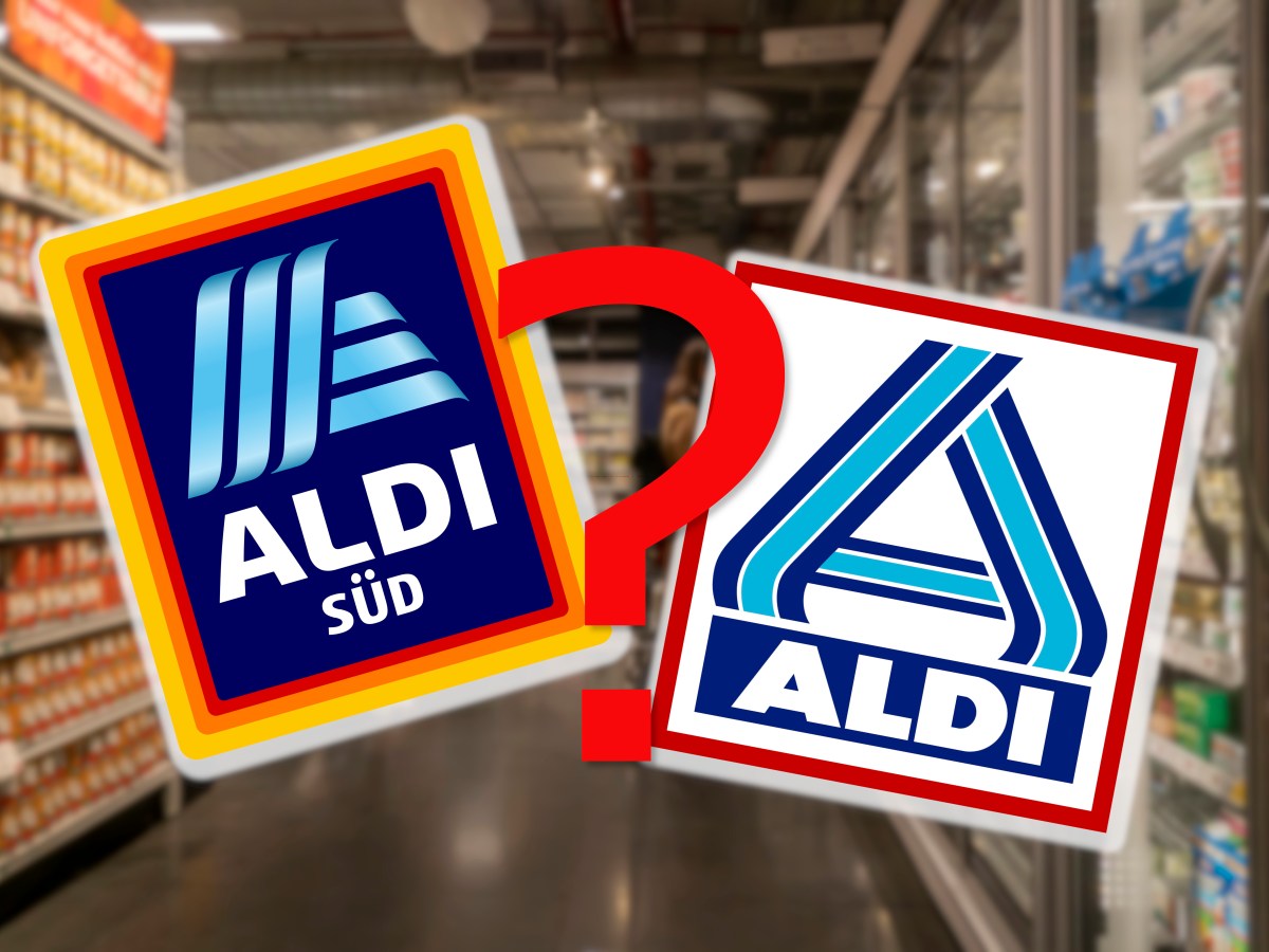 Supermarkt von innen mit verschiedenen Aldi-Logos.