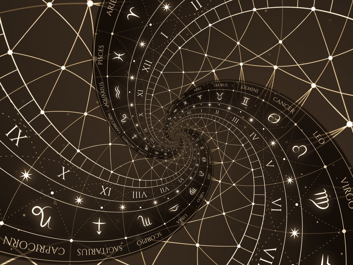 Astronomische Symbole in einer Spirale.