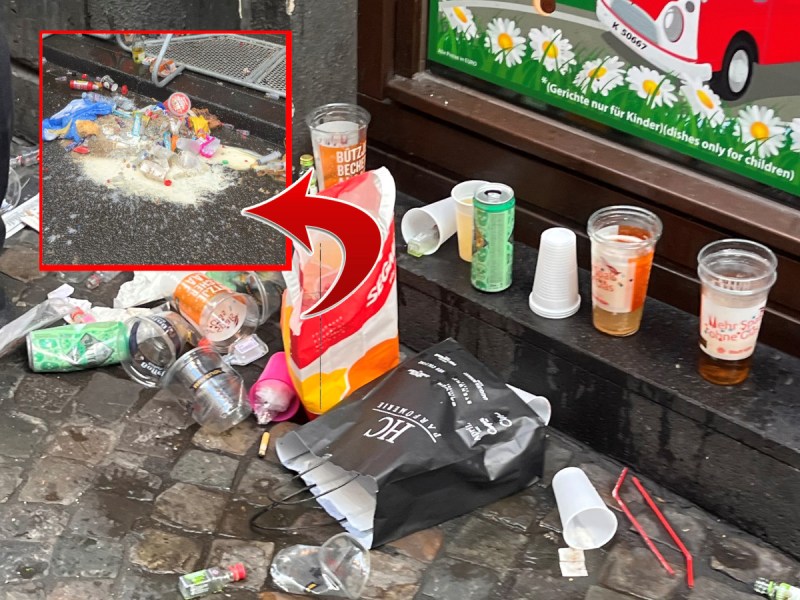 Karneval 2025: Der närrische Spaß zeigt schon jetzt seine Schattenseiten. Überall liegen Müll und Scherben. Es riecht nach Urin.
