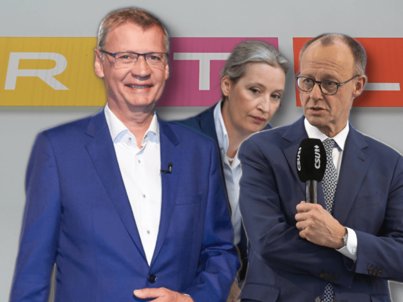 Spannung vor dem Quadrell (RTL) mit Moderator Jauch und den Teilnehmern Scholz, Merz, Habeck und Weidel.